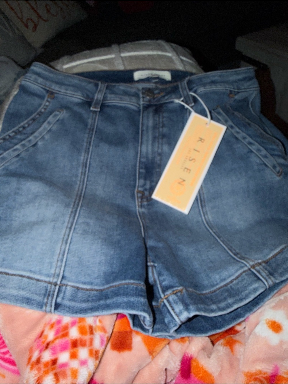 Risen Women's Blue Denim High-Waist Jean Shorts